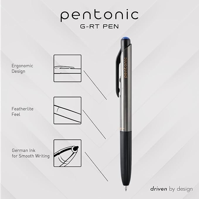 Pentonic GR-T Retractable Gel Pens, 24 Count, Assorted Color Ink (12 Black, 8 Blue, 4 Red), 0.7 mm Fine Point, Smooth Writing For Journaling (1002360)