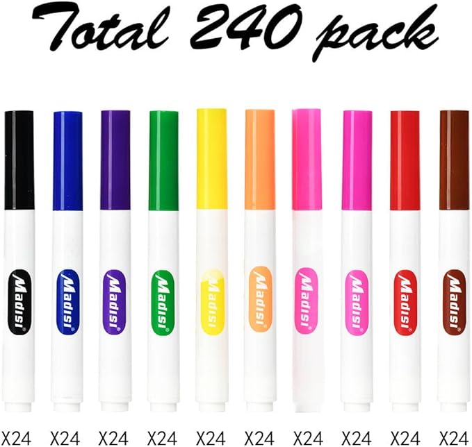 Madisi Washable Markers, Broad Line Markers, Assorted Colors, Classroom Bulk Pack, 240 Count