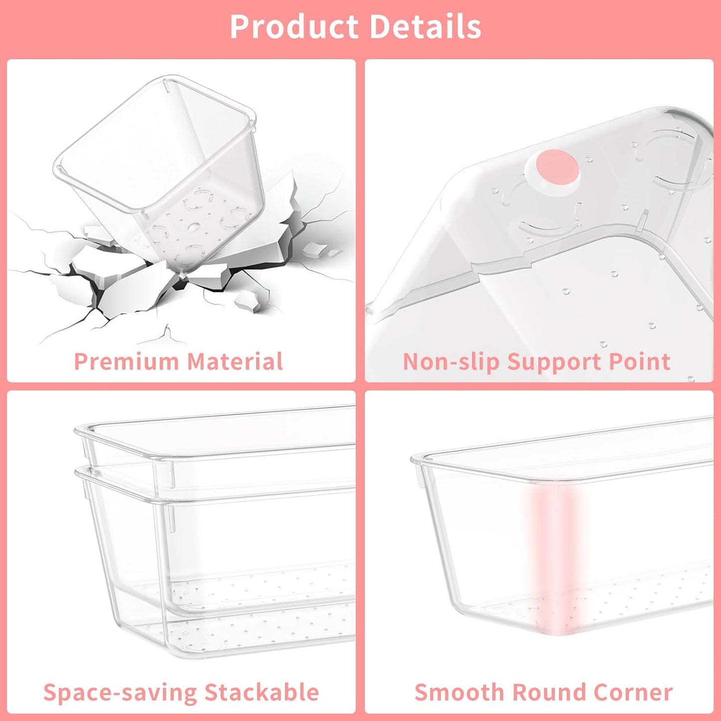 46 PCS Plastic Drawer Organizer Set, 4-Size Clear Bathroom and Vanity Desk Drawer Organizer Trays, Non-Slip Versatile Storage Divider Bins for Makeup Jewelry Bedroom Office Kitchen Gadgets