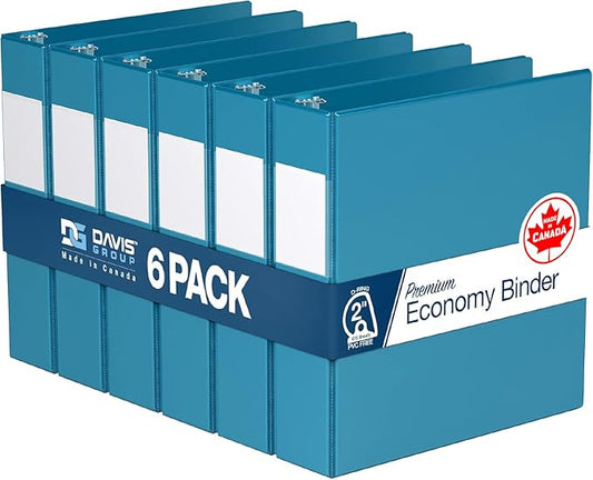 Premium Economy 6-Pack 3-Ring Binders for School or Office, D-Ring Binders, 2 Inch, Turquoise