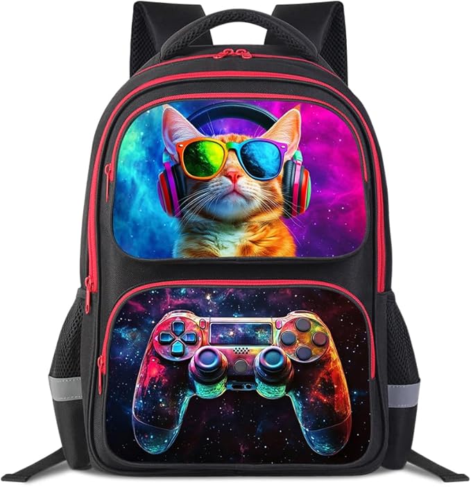 Cartoon Kids Backpack for School - 17 Inch Lightweight Bookbag with 3D Reflective Design & Luminous Safety Strips | Durable 600D Polyester, Adjustable Straps for Ages 6-18