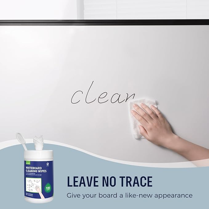 Loukin Whiteboard Cleaning Wipes, Dry Erase Board Cleaning Wipes, Non-toxic White board Wipes, 100 Wipes per Canister, 6 Pack