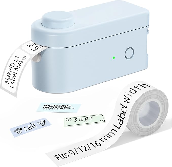 MakeID Label Maker Machine with Tape - Compatible with 9/12/16mm Waterproof Tape, Portable & Rechargeable Label Makers with Built-in Cutter Wireless Label Printer Compatible with Android & iOS Devices