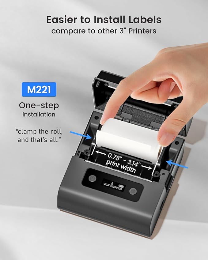 Phomemo M221 Label Maker, New Upgraded 3 Inch Bluetooth Thermal, Easier & More Stable, for Product, Address, Barcode, Small Business, Portable Label Printer DIY on Phone/PC, Space Gray,+100 Labels