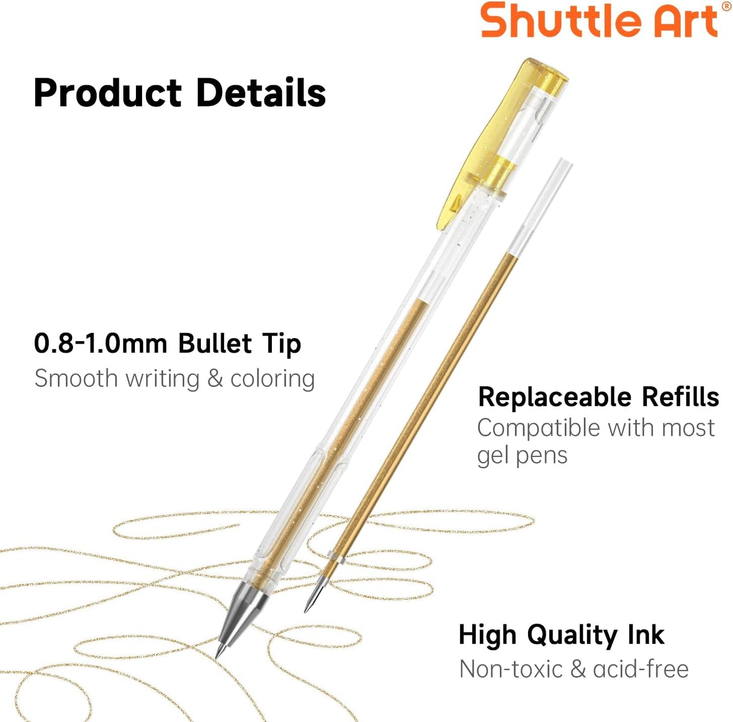 Gel Pen Refills, Shuttle Art 180 Colors (No Duplicates) Gel Pen Refills, 7 Color Types for Kids Adults Coloring Books Drawing Doodling Crafts Scrapbooking Journaling