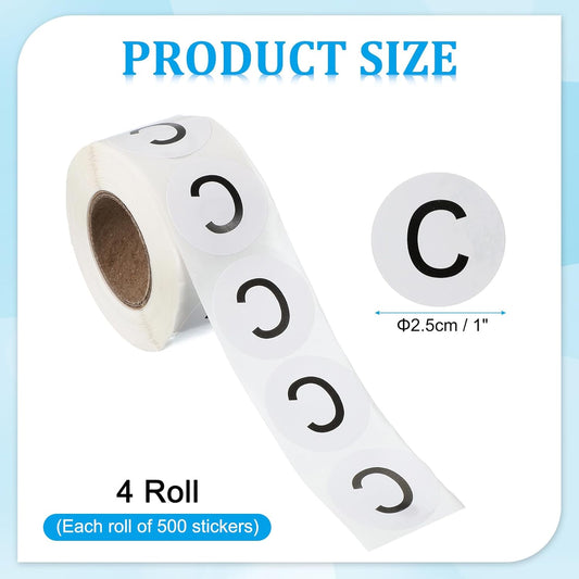 PATIKIL 1" Letter C Stickers, 4 Rolls Self-Adhesive Alphabet Round Circle Dots Labels for Organization Storage Inventory Boxes Scrapbook Craft 2000 Pcs Total