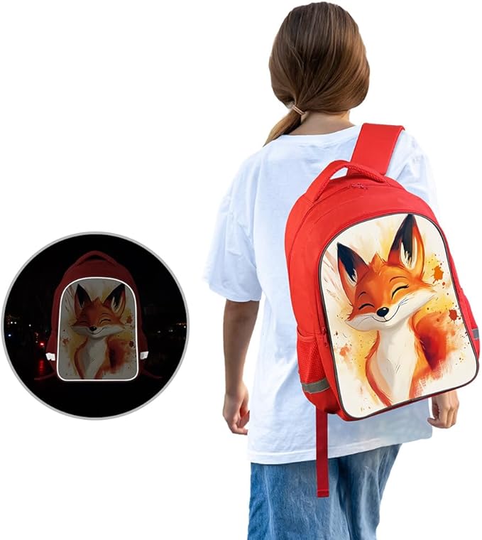 Kids Backpack, 3D Reflective Cartoon, 600D Polyester & Dual Zippers, 17" Bookbag with Ergonomic Design for boys & girls age 6-18, Fox Space Style for school Children Kids