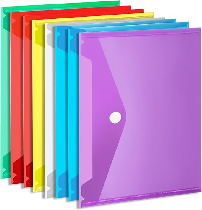 LEOBRO Plastic Envelopes, 8 PCS Plastic Folders for Documents, A4 File Folder, Document Holder, Poly Storage File Bags, Filling Envelopes