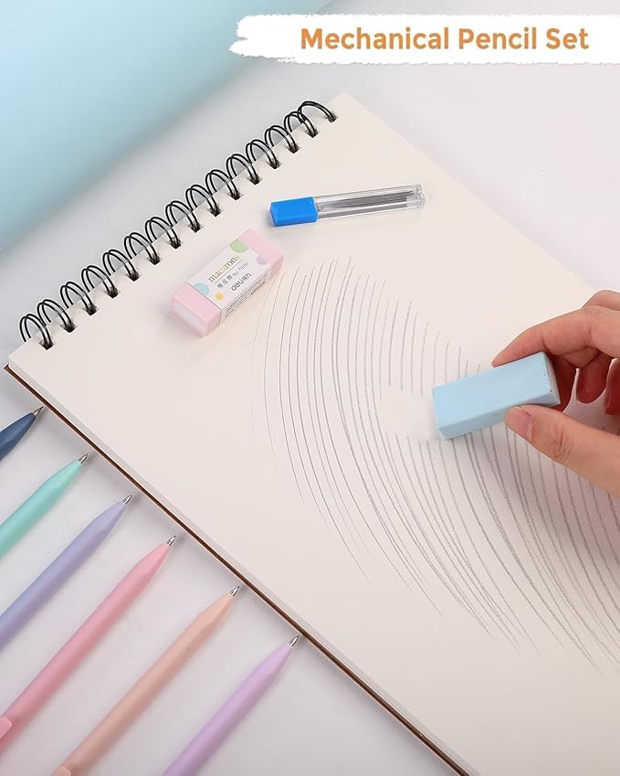 SKYDUE Cute School Supplies 44 PCS, Aesthetic Pencil Case with 12 Pastel Highlighters, 5 Black Gel Pens, 6 Color Gel Pens & Mechanical Pencils, College Essentials Students Stationary Set Green