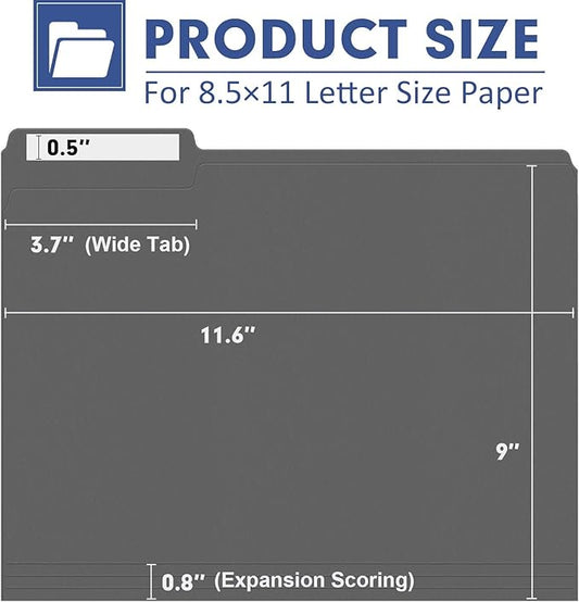 File Folder, PANDRI 120 Pack File Folder, 1/3 Cut Tab, Letter Size, Filing Folder for Office School Business, Dark Gray