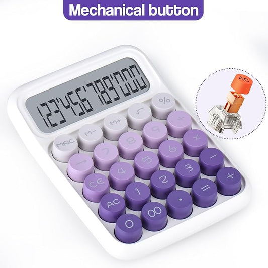 Mechanical Pushbutton Calculator,12 Digit Large LCD Display,Big Buttons Easy to Press,Colorful Candy Calculator,Automatic Sleep,with Battery.for Office,School, Home. (Violet)