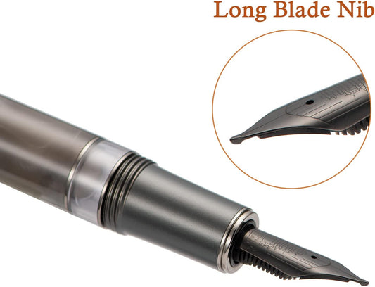 Hongdian N7 Gray Rabbit Resin Piston Fountain Pen, Iridium Long Blade Fine Nib Classic Pen, Smooth Writing Pen with Metal Box