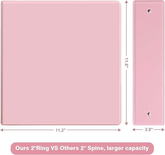 COMIX Standard 3 Ring Binder 2 inch with Clear View Cover, 2" Round Ring View Binder Holds 400 Sheets of US Letter Size Paper, 6 Pack (Pink)