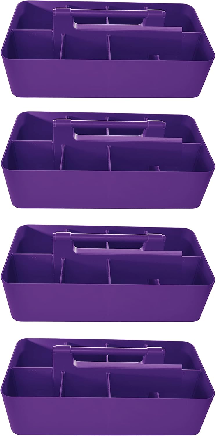 -Large Portable Caddy, DIY Dividers, 8 Compartments, School Office Supplies Home Business Organizer,Portable Basket with Handle Made in USA (4 PACK, Royal Purple)