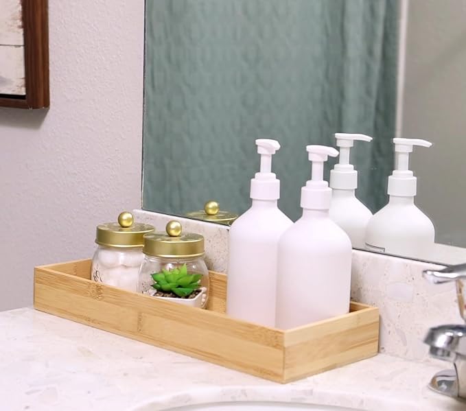 Fabsome Kitchen Utensil Drawer Organizer, Bamboo Silverware Cutlery Flatware Organizer Bins, Wooden Container Storage Trays for Bathroom Vanity Junk Drawer, 15" x 6" Set of 2