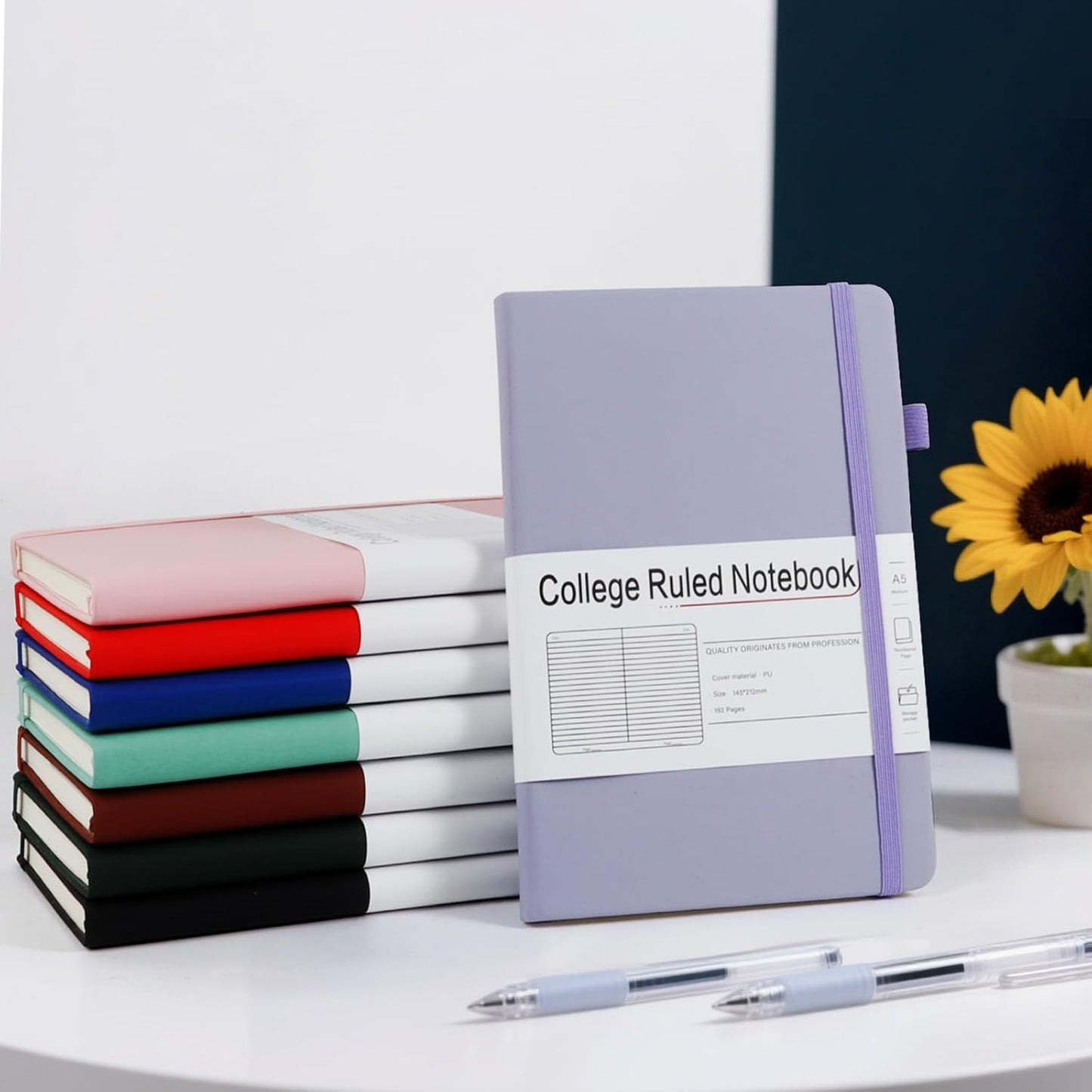 A5 Lined Journal Notebooks for Work, 192 Pages, Medium 5.7 x 8.3inch, College Ruled, Vegan Leather Hardcover Journals for Women Men,8 Pack