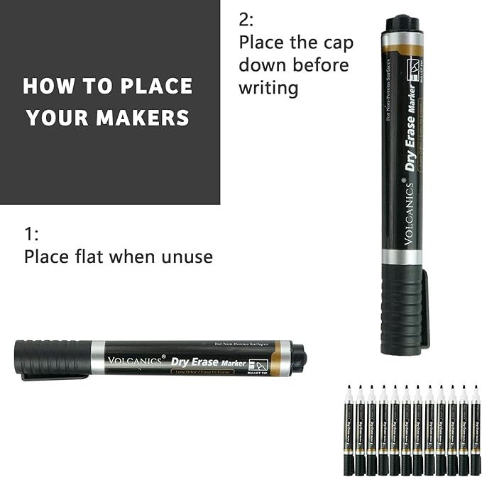 Volcanics Jumbo Black Dry Erase Markers Whiteboard Pens Low Odor Whiteboard Markers Pack of 70