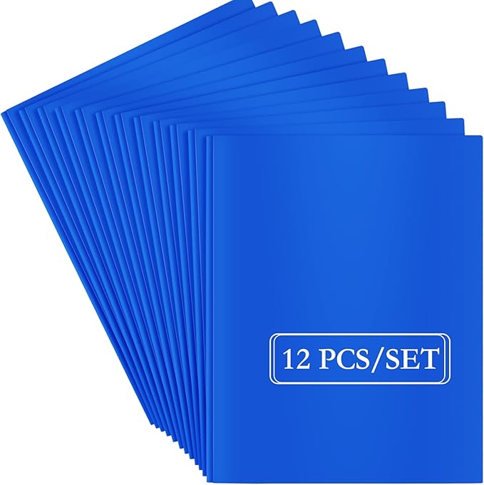 ViVin 12 Pack Heavy Duty Plastic Folders, 2-Pocket Poly File Plastic Folders with 3-Prong Fasteners, Fits 8-1/2" x 11" Letter Size Paper, for Home/School/Office (Blue)