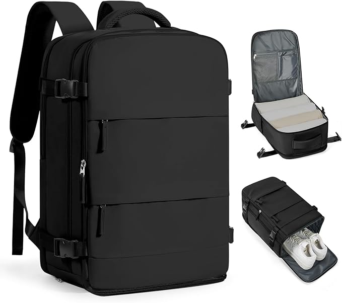 coofay Black Travel Backpack Carry on Flight Approved Mochila De Viaje Personal Item Backpack for Airlines Frontier Airlines Personal Item Bag Large Backpack for Travel Backpacks for Men Women
