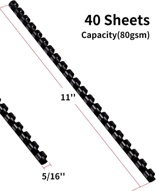 MAKEASY 100 Pack 19-Ring Letter Size Comb Binding Spines for LTR, Plastic Binding Combs, 5/16Inch Diameter, 40 Sheet Capacity, Black Binding Combs