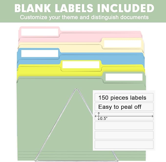 File Folder, RAZCC 150 Pack Colored File Folders, 1/3 Cut Tab File Folder Letter Size, Filing Folders with Tabs for Office School Business Use, Assorted 10 Colors