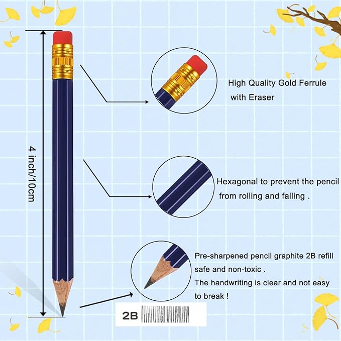 Adhere 25pcs Golf Pencils with eraser Hexagon Wooden Pencils Graphite 2B for Golf Event Scoring,Classroom,Wedding,Company Meetings,Pew, Pocket (Navy Blue)