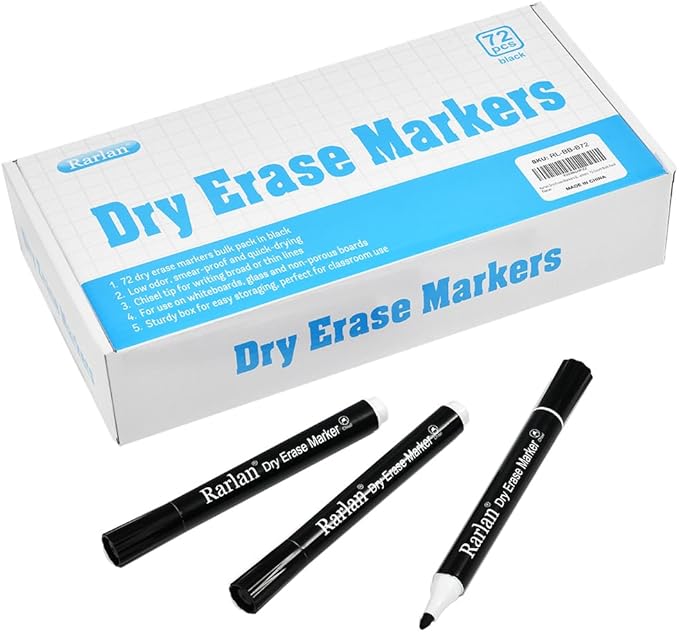 Dry Erase Markers Bulk, Chisel Tip, Black, Whiteboard Markers, 72 Count Bulk Pack