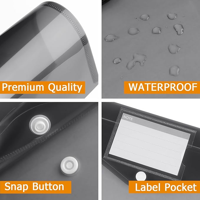 Tamaki 6 Pack Plastic Envelopes Poly Envelopes, Clear Document Folders Plastic File Folders for Home Work Office Organization, Letter Size/A4 Size(Dark Grey)