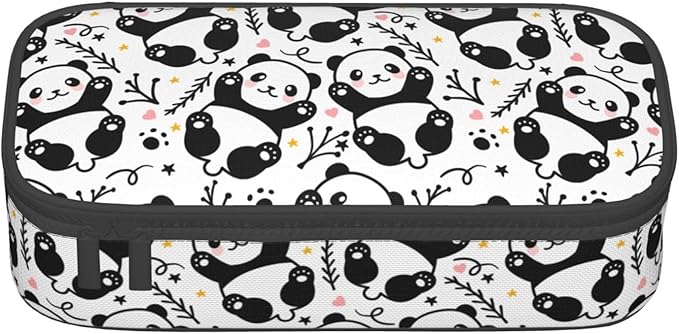 Cute Panda Large Pencil Case With Zipper Compartments Stationery Pencil Bag For Kids Teens Students School Supplies