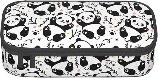 Cute Panda Large Pencil Case With Zipper Compartments Stationery Pencil Bag For Kids Teens Students School Supplies