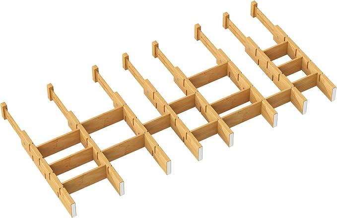Kitchen Drawer Dividers - Adjustable Drawer Organizer for Clothes, Kitchen, Closet & Office - 8 Pack with Inserts, 13.8-18.8 Inches, Non-Slip Silicone Ends