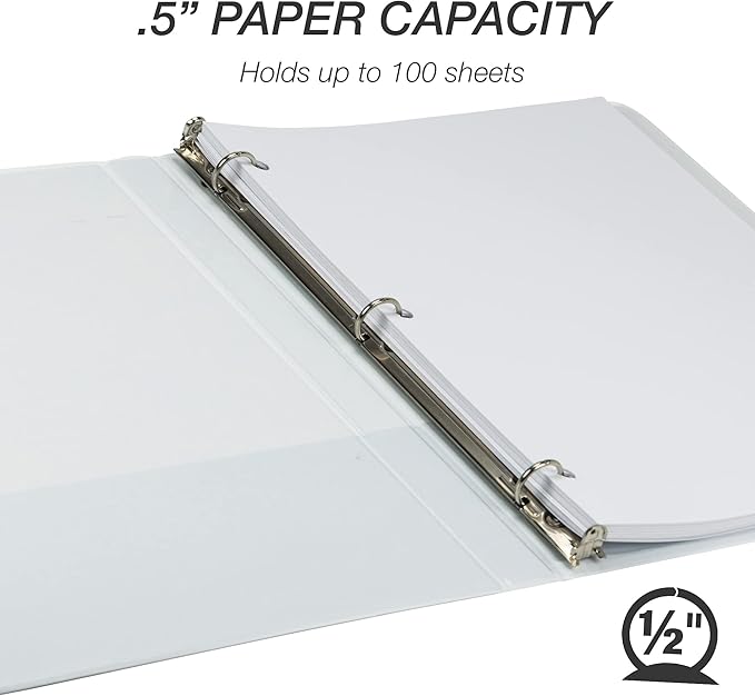 Samsill Plant-Based 1/2 Inch Durable Round Ring, Made in USA, View Binder, Eco-Friendly, USDA Certified Biobased, 12 Pack, White