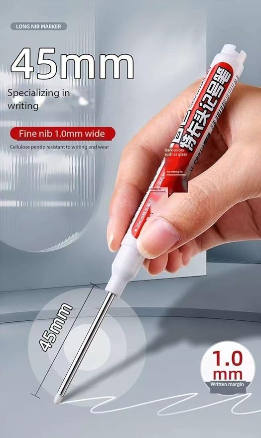 Long Head Deep Hole Marker, 20mm/30mm/45mm head deep hole marker 2025 Upgrade, Permanent, Quick-dry, Waterproof Long Nib, Colorful Carpenter Deep Reach Markers, 4 Color Set (45MM LONG HEAD)