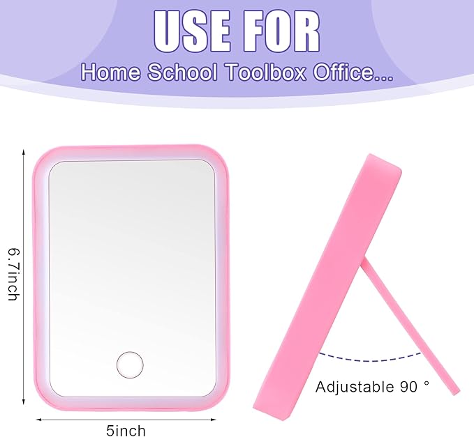 Sintuff 2 Pcs Light Up Locker Mirror Accessories Rectangular Magnetic Mirror for Locker, Bathroom, Household Refrigerator, Workshop Toolbox or Cabinet(Pink, White)
