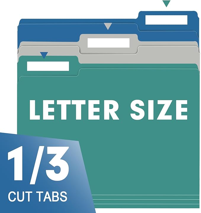 File Folder, RAZCC 150 Pack 1/3 Cut Tab File Folders Letter Size, Colored File Folders for Office Classroom Use, Colored Folders with Tabs, Assorted 5 Colors
