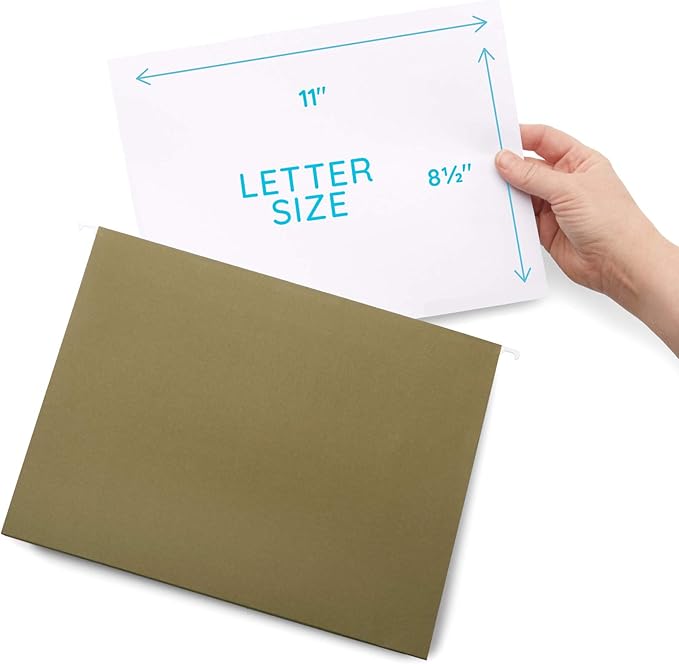 Blue Summit Supplies Extra Capacity Hanging File Folders, 25 Reinforced Hang Folders, Heavy Duty 3 InchExpansion, Designed for Bulky Files and Charts, Letter Size, Standard Green, 25 Pack