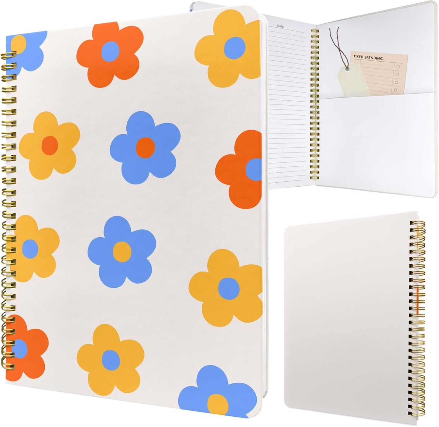 Cute Spiral Notebook journal B5 Aesthetic Pretty Design for Women Girls Kawaii with Pocket, 10 x 7.2 inch, Lined, Color Flowers