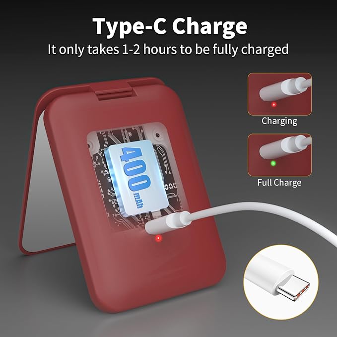 Kintion 2025 Pocket Mirror, Rechargeable Dimmable 3 Color Lighting 1X/3X LED Compact Travel Makeup Mirror for Purse, Portable, Folding, Handheld, Small Lighted Mirror for Women Gift, Wine Red