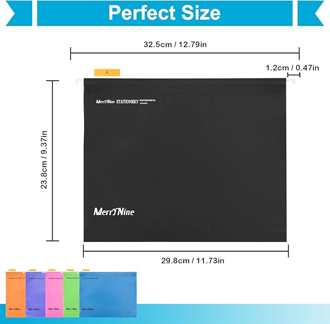 Merrynine Hanging File Folders Letter Size 15pcs, Polypropylene Filing Cabinet Folders Organizer with 1/5-Cut Tabs and Inserts, File Organizers for Office School Home Hospital, Black