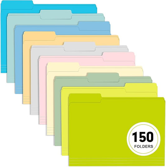 File Folder, RAZCC 150 Pack Colored File Folders, 1/3 Cut Tab File Folder Letter Size, Filing Folders with Tabs for Office School Business Use, Assorted 10 Colors