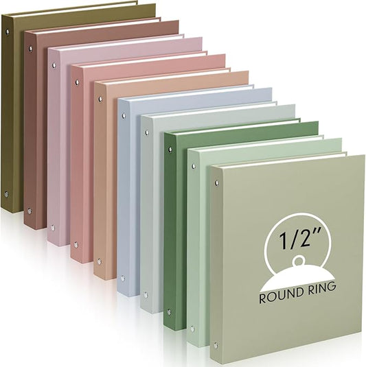 Ctosree 10 Pack Colored 3 Ring Binder with 2 Pockets Hardcover Loose Leaf Binder for Women Men Teacher Student School Office Home Supplies, Fits 11 x 8.5 Size Paper, 10 Colors(0.5",Simple Color)