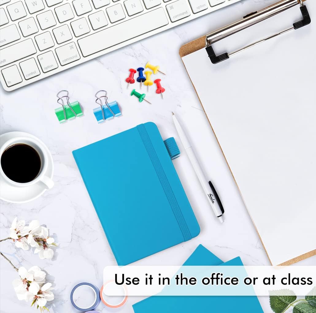 feela 3 Pack Pocket Notebook Journals, Mini Cute Small Journal Notebook Bulk Hardcover College Ruled Notepad with Pen Holder for Office School Supplies, with 3 Black Pens, 3.5”x 5.5”, A6, Teal