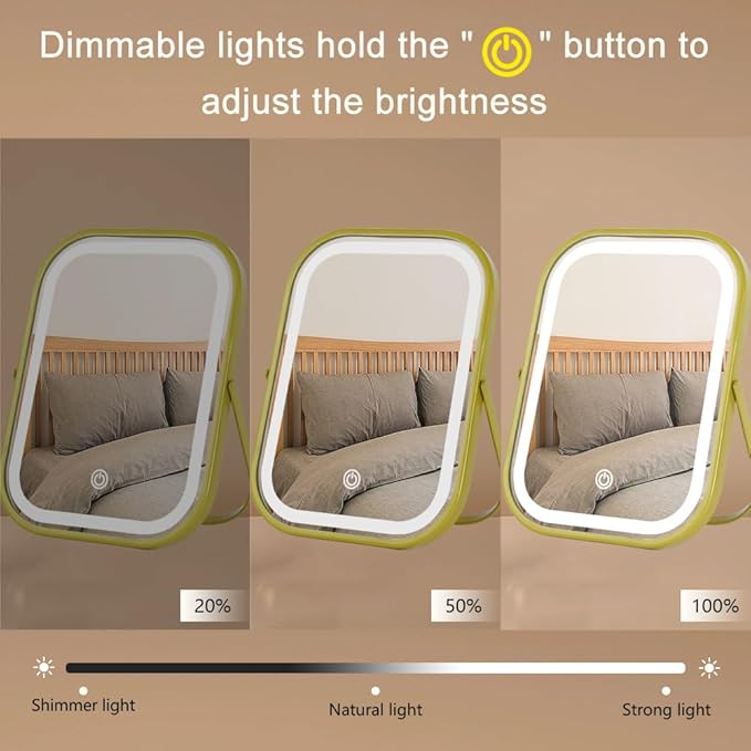 Rechargeable Vanity Mirror with Lights, Smart Touch Control Dimmable 3 Modes Light Portable Travel Desk Mirror