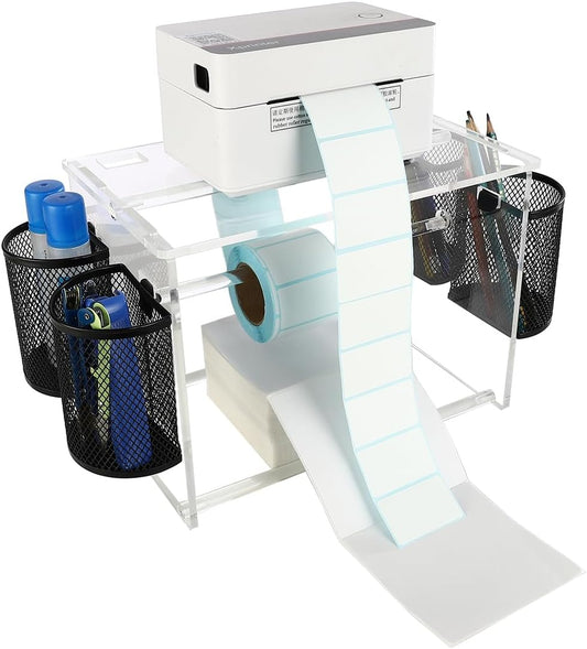 (Acrylic Label Machine Stand) Label Roll Holder for Rolls and Fanfold Labels,Acrylic Label Holder for Thermal Printer,Desktop Label Printer Holder for Home,Office,Study,Small Business