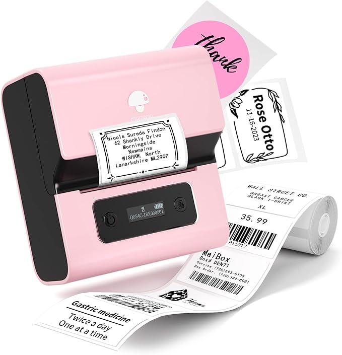 Phomemo Label Maker- M221 Label Maker Machine 3 Inch Bluetooth Thermal Barcode Printer for Small Business/Home Use, for Barcode, Address, Logo, Mailing, Stickers, Compatible with Phone & PC, Pink