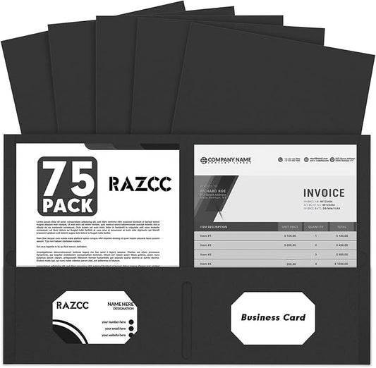 Two Pocket Folders, 75 Pack, Letter Size, Black