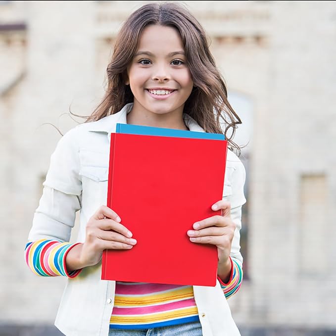 HABGP 4 Pack Two Pocket Folder with Prongs, 2 Color Paper Folders with Pockets and Business Card Holder, Folders with Pocket Fit Letter Size, Organizing Papers in School, Office & Business Red & Blue