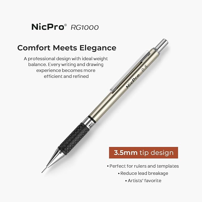 Nicpro 0.5 mm Mechanical Pencil Set, 3PCS HD1000 Art Mechanical Pencils 0.5 With 6 Tube HB Lead Refills, Eraser, Weatherproof Barrel Lead Pencil for Outdoor Writing Drafting Drawing Sketching