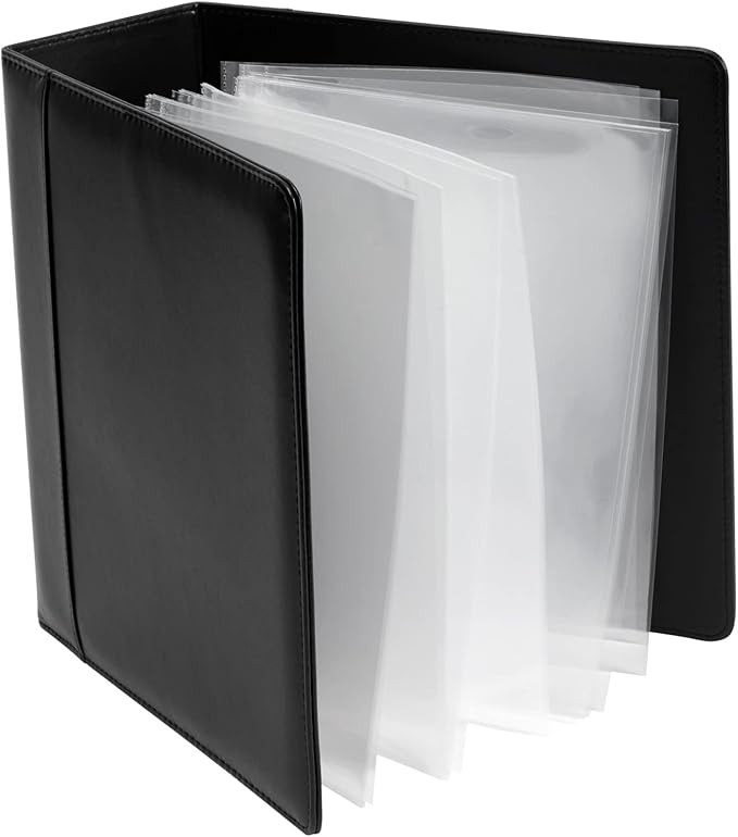 Playbill Binder - 10 x 9.5 in, 4-Inch Spine, 3-Ring, Black Leatherette Cover - Folder with 30 Plastic Sleeves - 2 Pockets Per Sleeve