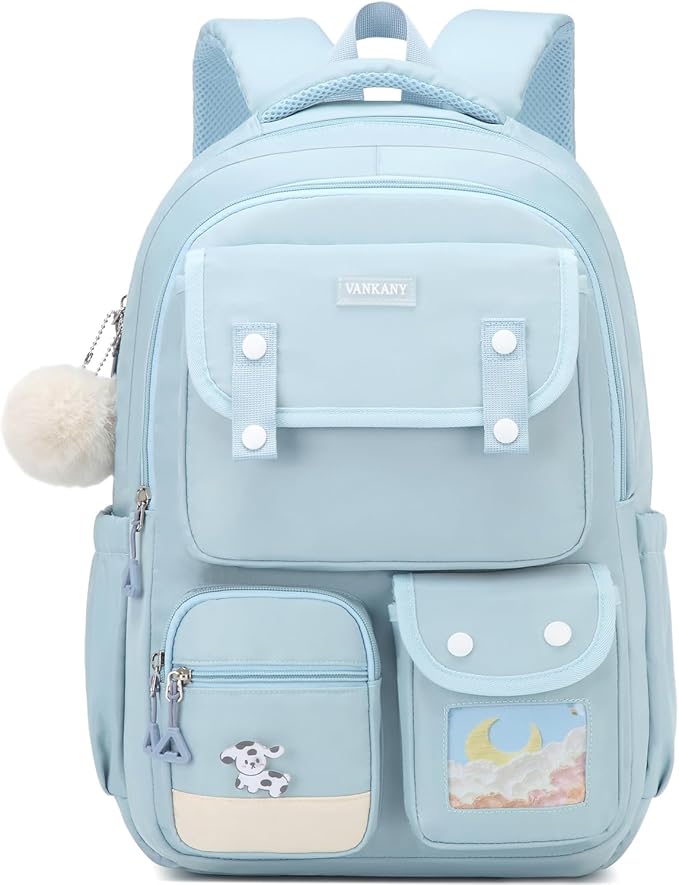Middle School Backpacks for Girls, Teens Backpack for High School Kids Schoolbag with Accessories for Elementary, Cute Ita Bookbag, Blue